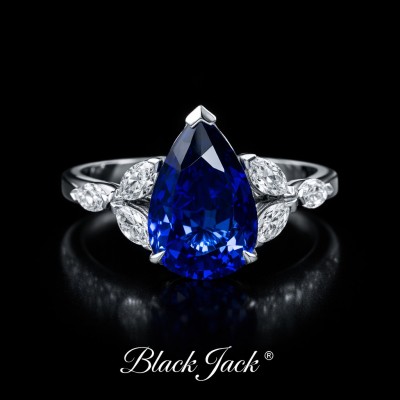 2.50 Carat Total Pear Cut Royal Blue Lab-Grown Sapphire Ring in 925 Sterling Silver Profile Picture
