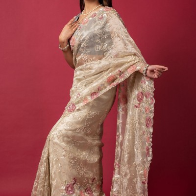 cream Tissue organza fancy sequins handwork saree Profile Picture