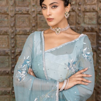 Blue Turquoise Pure Chiffon Aari Sequins Kardana work Handwork Saree Profile Picture