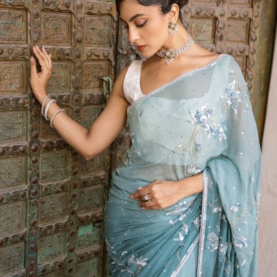 Blue Turquoise Pure Chiffon Aari Sequins Kardana work Handwork Saree Profile Picture